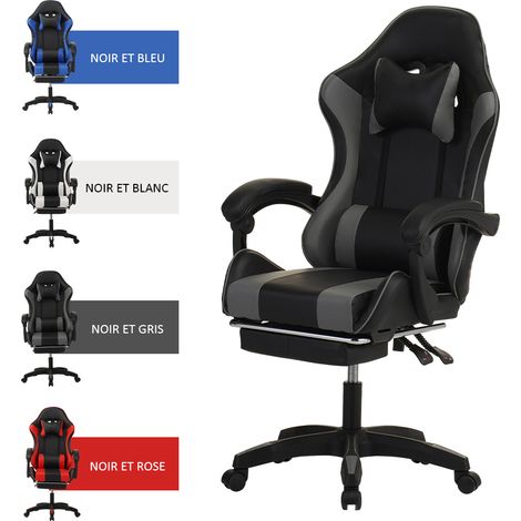 Chaise Gaming - Repose-pieds TÉlescopique - Appui-tÊte - Support Lombaire - Charge 150 kg - Gris (1/5)