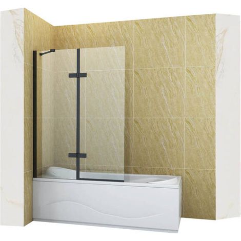 Pare-baignoire fixe GARETT Silla, paroi de baignoire 120x150 cm en verre trempé, installation murale facile, design moderne, Noir (1/4)