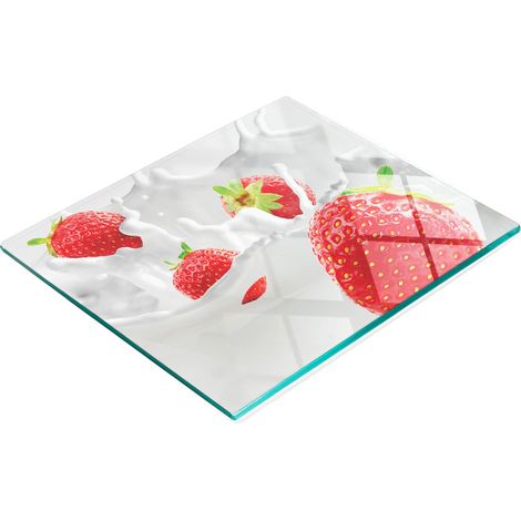 Dekoratives Küchenschneidebrett aus Glas, Erdbeer- und Milchmotiv, 60 x 52 cm (1/5)