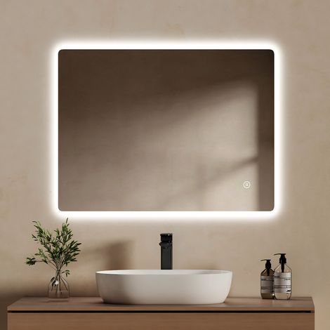 EMKE LED Badezimmerspiegel mit Antibeschlag 60x80cm Quadratisch Wandspiegel Kaltweiß Dimmbar Touch Schalter