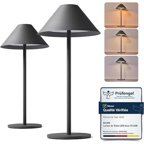 Lampe de Table LED Sans Fil Rechargeable USB Lampes Chevet Battery Interieur Petite Lamp Touch Lumiere Salon Lamps Waterproof Jardin Grey (1/5)