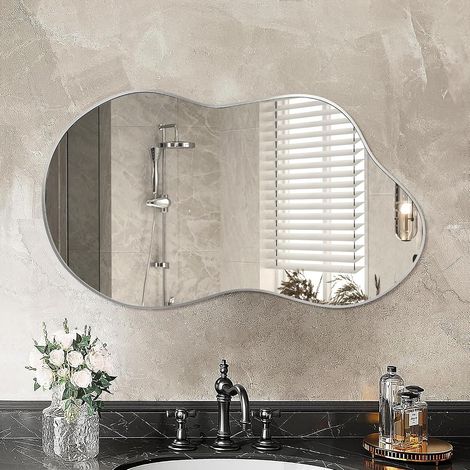 Miroir Mural Irrégulier, Miroir Décoratif Asymétrique avec Cadre en Alliage d’Aluminium pour Salle de Bain, Chambre, Salon, Entrée (1/5)