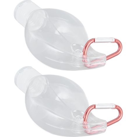 2er-Set 50-ml-Reiseflaschen mit Schlüsselanhänger und Klappverschluss, wiederbefüllbar, auslaufsicher, transparent, mit Ahornblatt-Motiv (1/5)