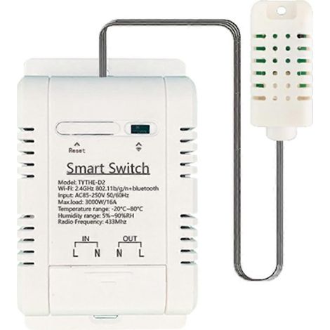 Interrupteur WiFi TH-16 Tuya à commande sans fil avec suivi de la consommation d'énergie, thermostat de température et d'humidité compatible Alexa (1/5)