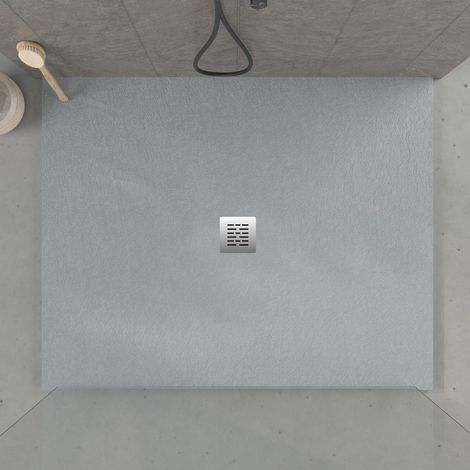 Receveur de douche 120x150 cm extra plat en résine minérale CENTRO surface ardoisée béton Grille inox (1/5)