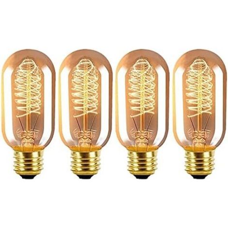 Lot de 4 ampoules à incandescence vintage E27 40 W à intensité variable Ampoule à vis Edison 2300 K T45 Ampoules à filament spirale décoratives Blanc chaud