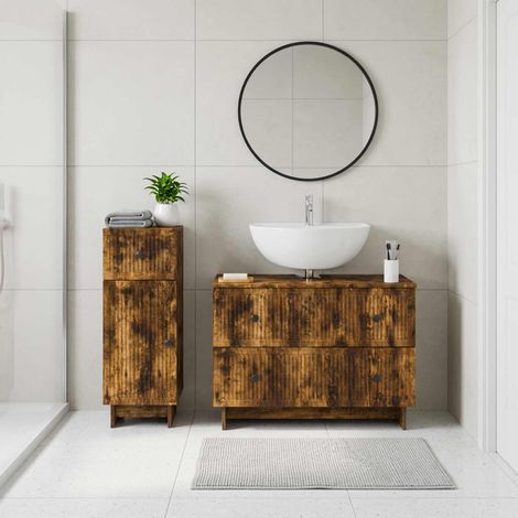 vidaXL 2 Piece Bathroom Cabinet Set EDE Smoked Oak Engineered Wood (1/5)