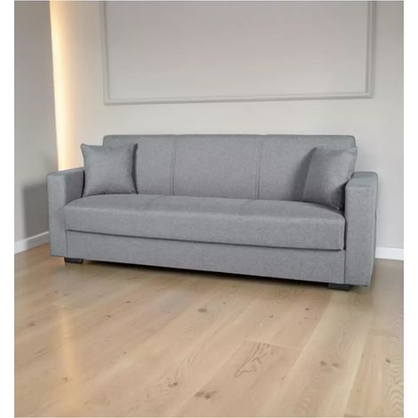 divano letto "afrodite" 3 posti in tessuto grigio 212x80x87 cm (1/4)