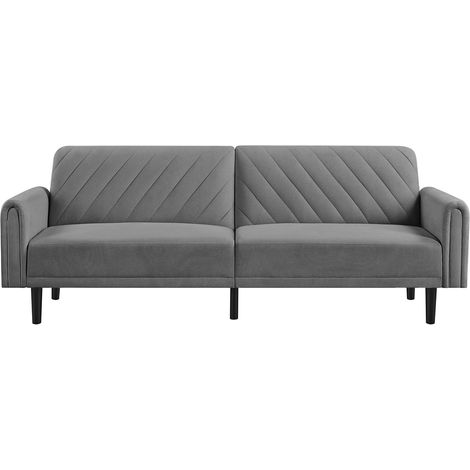 Yaheetech Divano Letto Trasformabile Mobile Imbottito in 3 Posti Divanetto con Spalliera Reclinabile Zampe di Legno per Soggiorno Salotto Camera degli Ospiti 201 × 80,5 × 71 cm Grigio Scuro (1/5)
