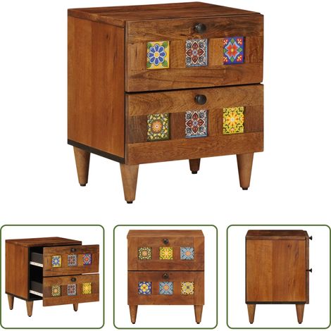 vidaXL Armario de Noche Marrón 40 x 33 x 46 cm Madera de mango maciza (1/5)