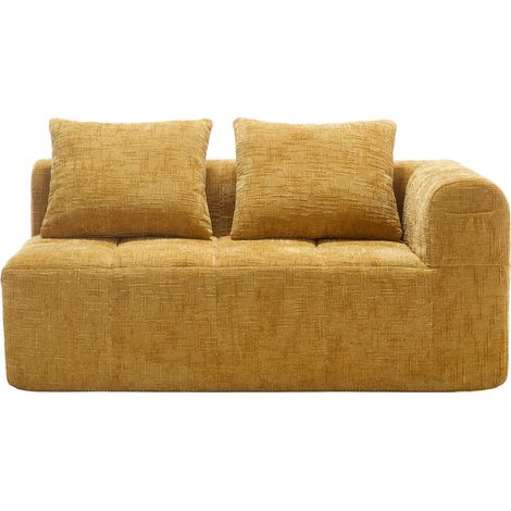 Bequemes Sofa für 2 Personen, kein Zusammenbau erforderlich, flauschiges Sofa mit einem Kissen, Seitentaschen für Fernbedienung und Handy, ordentlich und stilvoll, Gelb (1/5)