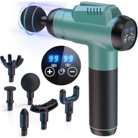 Pistolet de Massage Musculaire Silencieux - 99 Niveaux d'Intensité, 9800 tr/min, 6 Têtes de Massage - Pour Soulager la Douleur du Dos (1/5)