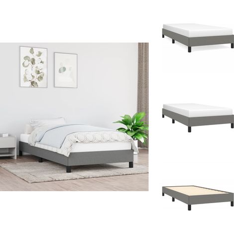 Cadre de lit sans matelas gris foncé 100x200 cm tissu - Cadre De Lit - Lit Double - Literie - Meuble Chambre - Sommier (1/5)