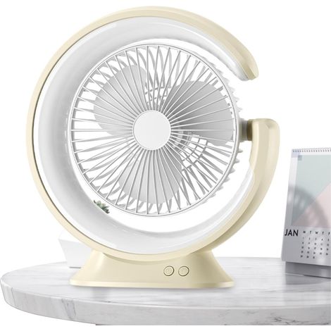 JSSEVN - Ventilador de escritorio con luz  Ventilador personal recargable por USB, ángulo ajustable, ventilador de escritorio con luz para el trabajo (1/5)
