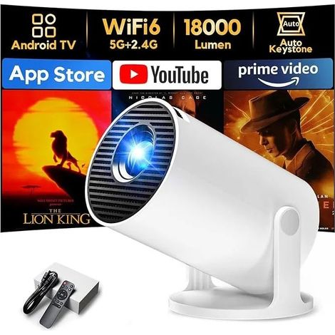 Konsoefuly Mini Projecteur Portable 20000 Lumens 4K WiFi 6 Bluetooth 5.4 Auto Keystone 180° Rotation pour Phone/HDMI/USB