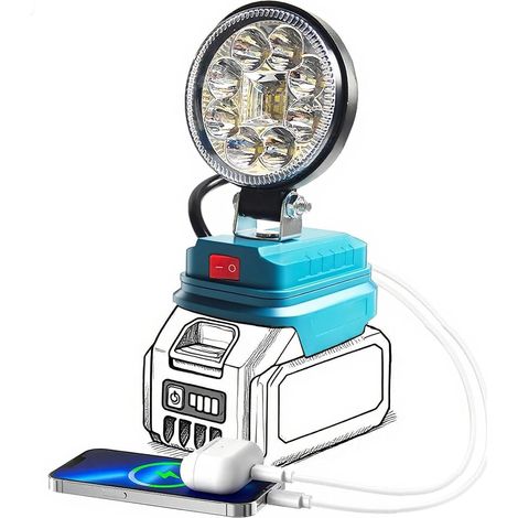 Cordless LED Work Light Portable Spotlight Flashlight for Makita 18V LXT Battery with USB-A Charging Port for Camping, Emergency Repair Lighting, Camping (Battery Not Included) (1/5)
