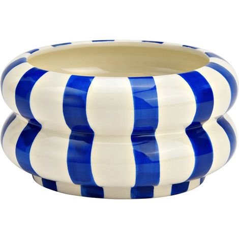 Pot de fleurs rayé en céramique  Bleu Blanc 15 x 8 x 15 cm
