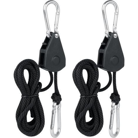 2 Pièces Sangle Cliquet, Sangle à Cliquet Corde, Cintres à Cliquet Réglables, pour Lampe de Plantes, Lampes Suspendues et Camping, Capacité de 68kg