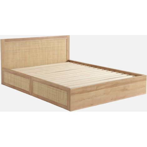 Cama bohemia con somier de láminas y cabecero 140x190cm + 2 cajones decorativos (1/5)