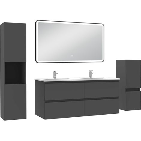 Acezanble Meuble salle de Bain 120cm avec colonne + miroir mural lumineux 3 couleurs Anthracite (1/5)