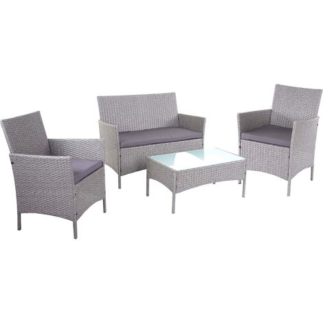 Set di mobili da giardino in polyrattan grigio composto da divano poltrone e tavolo con cuscini grigio scuro 040000058