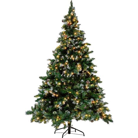 Beliani – Sapin de Noël artificiel 180 cm – Lumières LED intégrées – Neige artificielle – Branches ajustables – Support inclus – Pour intérieur uniquement