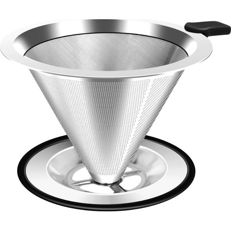 Kaffeefilter für langsames Brühen, Edelstahl-Kaffeefilter, wiederverwendbarer papierloser Kaffeefilter, 800 Mesh Doppelschicht-Mikroporenfilter-Kaffeebereiter, mit hitzebeständigem Silikongriff und -f
