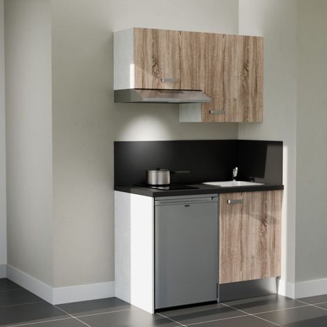 Kochnischen K01L-PT - 120 cm - Laminatplan, spüle Edelstahl, - Holzfront - strukturierte schwarze Arbeitsplatte - Kredenzen ja + Haushaltsgeräte Edelstahl (1/5)