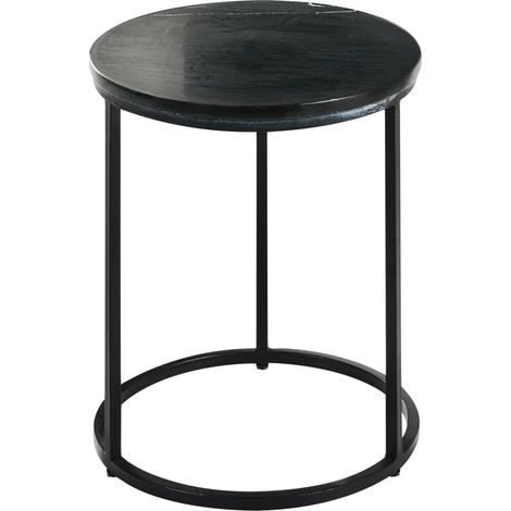 Mesa auxiliar tablero de cerámica efecto mármol diseño moderno estructura de metal ø 40 cm negro Tyrell