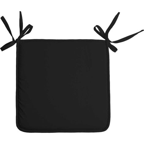 Homemaison – Galette de chaise 38x38 cm – 100% polyester – Épaisseur 3 cm – 2 nouettes d'attaches pour maintien sécurisé – Design uni noir (1/2)