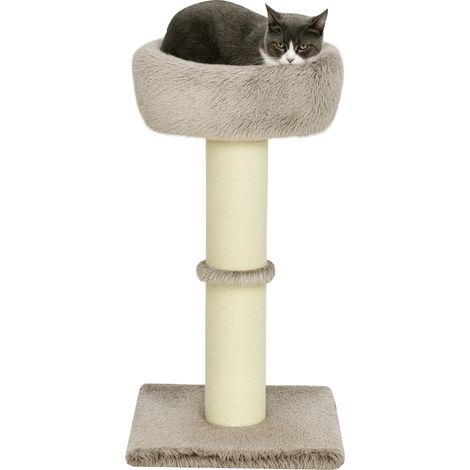 87 cm hoher Katzenbaum mit dickem Kratzstamm, weichem Indoor-Bett, Tragkraft bis 6 kg, braune Farbe