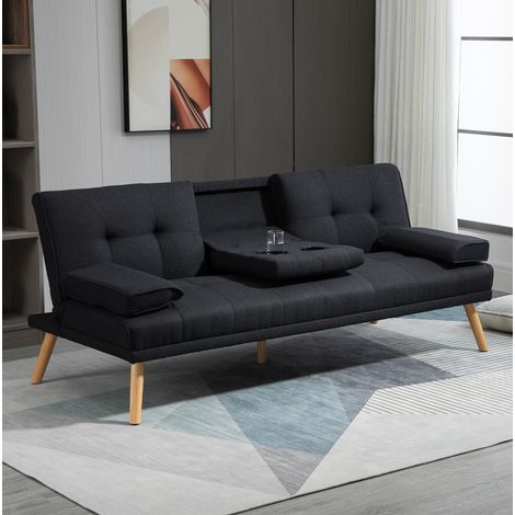 Canapé convertible 3 places in tessuto poliestere grigio 181 cm con tavolino pieghevole (1/5)