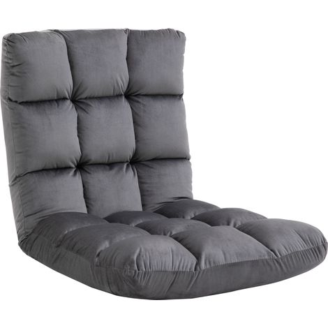 Fauteuil gonflable, matelas invité, fauteuil de sol, dossier ajustable, aspect velours, 55x71x53,5 cm, gris (1/5)