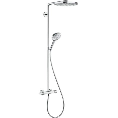 1 Colonne de douche, Mitigeur thermostatique, Douche pluie 300 mm, Douchette, Flexible, Support, Chromé, Salle de bain