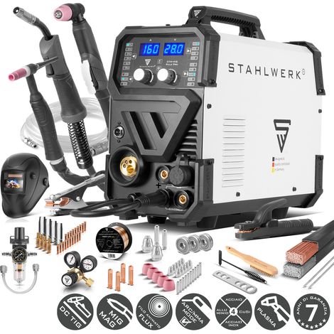 STAHLWERK Saldatrice combinata 6-in-1 CTM-416 Puls Pro – Set completo – CUT, TIG, MIG/MAG, PULSE, MMA, FLUX fino a 160 A, plasma fino a 40 A, funzione Pulse (1/5)