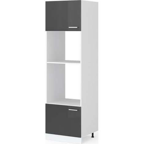 Hochschrank R-Line, Anthrazit Hochglanz, 60 cm mit offenen Regalen, und Türen, Vicco