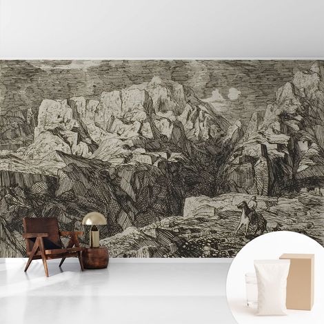 Tapete Vliestapete mit Kleber - Wandgestaltung - Tapete Wohnzimmer - Flur Eingangsbereich Berglandschaft 416x254 cm (1/5)