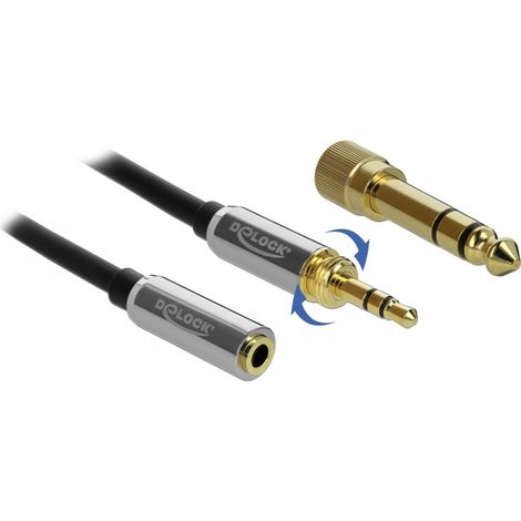 Delock Cable de extensiÃ³n estÃ©reo de 3,5 mm, 3 pines macho a hembra con adaptador de tornillo de 6,35 mm, 1 m