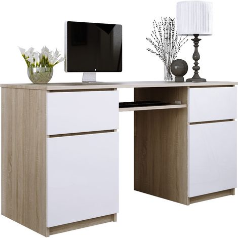 Scrivania: 2 cassetti, Rovere Sonoma / Bianco Opaco, 135 x 77 x 50 cm (1/5)
