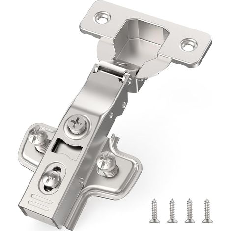 Lot de 20 charnières escamotables couvrantes totales 3D avec fermeture souple – Angle 45 ° – 105 °, auto-verrouillables, nickel satiné, Clip-On, acier inoxydable pour portes d'armoire (1/5)