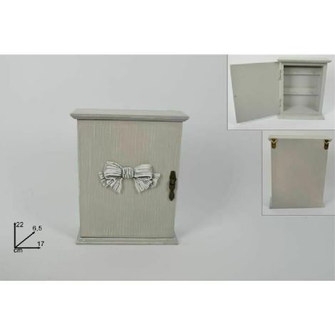 TRADE SHOP - Contenitore Box Cassetta Porta Chiavi Portachiavi In Legno Con Fiocco 17x22x6.5cm -