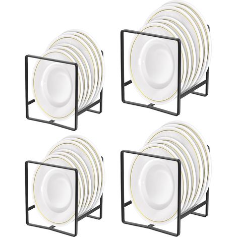 Lot de 4 range-assiettes de cuisine pour placard, égouttoir vertical en métal, gain de place, pour placard et plan de travail, 2 grands et 2 petits, noir. (1/5)