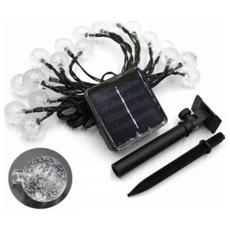 Guirlande lumineuse solaire, 50 boules de cristal LED, étanche IP65, connecteur USB supplémentaire, 8 modes d'éclairage décoratifs pour l'intérieur et l'extérieur, maison/jardin/fête/terrasse/mariage