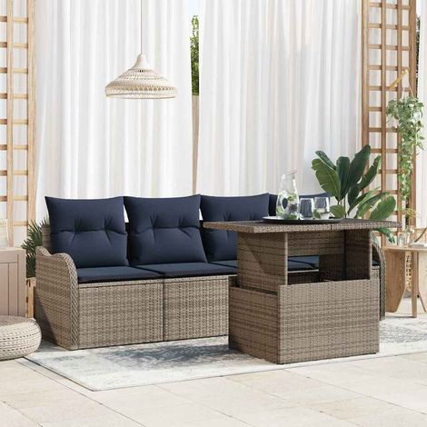 vidaXL Set Divano da Giardino 5 pz Grigio polyrattan (1/5)