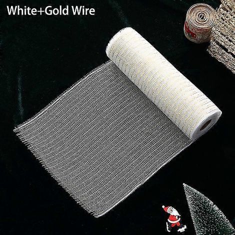 Ruban de soie à paillettes dorées et blanches, 26 cm, 10 yards, pour décorer un sapin de Noël, mariage ou maison. (1/5)