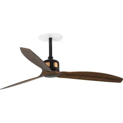 Faro Copper Ventilateur de plafond encastré intelligent en cuivre de 128 cm, finition noir mat, pales en noyer