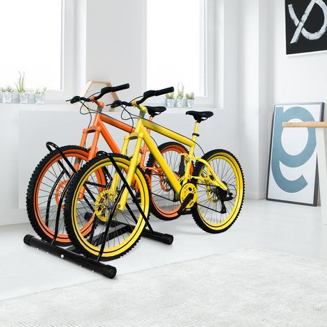 Montage rapide support vélo au sol, rangement 2 vélos, rack de stockage stable pour garage (1/5)