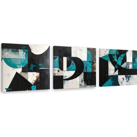 Set de tableaux sur toile Abstraction géométrique turquoise 3 x 30x30 (1/4)
