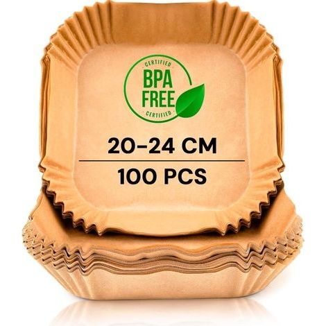 100 Feuilles Papier Cuisson Air Fryer, Papier pour Friteuse sans Huile à , Jetable AirFryer Paper Liner, Rond Papier Sulfurisé pour Four Micro-Onde Plateau à Pizza Corbeille à Pain (1/5)