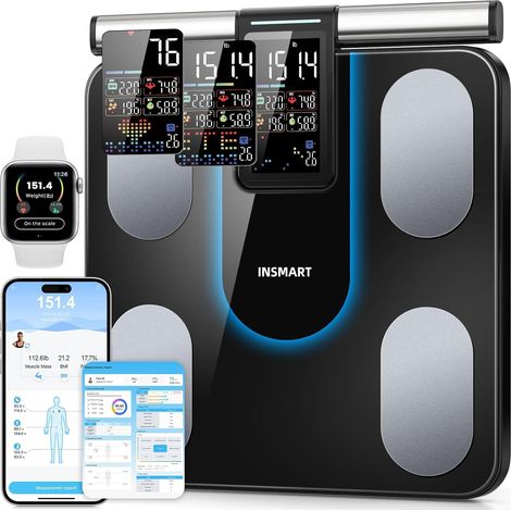 Pese Personne Intelligent, Balance Pese Personnes à 8 électrodes avec IMC, masse graisseuse et masse musculaire, analyseur de composition corporelle 56, balance à plate-forme plus grande (1/5)